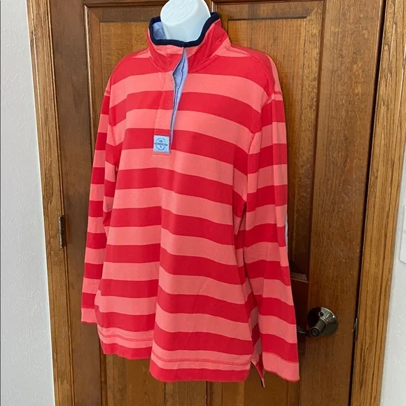 Southern Tide Striped Skiptide Pullover Fire Red Elbow Pads Rugby Size Large - Picture 5 of 15